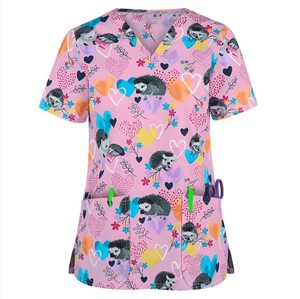 Divisa da Infermiera per Donne, Maglietta a Maniche Corte con Scollo a V e Tasca, Motivo Coniglietto e Uova per Insegnanti di Asilo - Product Image 3