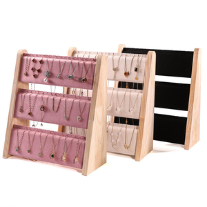 Présentoir à Colliers en Bois Massif à 3 Niveaux, Support à Bijoux en Velours, Idéal pour Boutiques Professionnelles, Salons Commerciaux, Showrooms, Logo Personnalisé - Product Image 1
