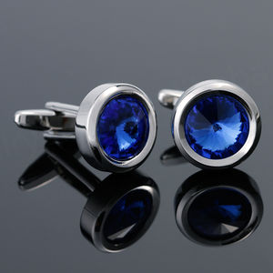 Boutons de manchette ronds en cristal bleu de style minimaliste français - Product Image 1