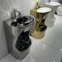 Lavabo Lavabo à main en céramique au design moderne couleur or du Moyen-Orient facile à nettoyer pour WC musulman Wadu Pied Évier sur pied de salle de bain