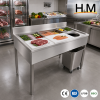 Table de préparation en acier inoxydable AISI 304 avec bac GN, planche à découper et rampe de récupération des déchets, 1400 mm (55 pouces), table de travail pour cuisine commerciale