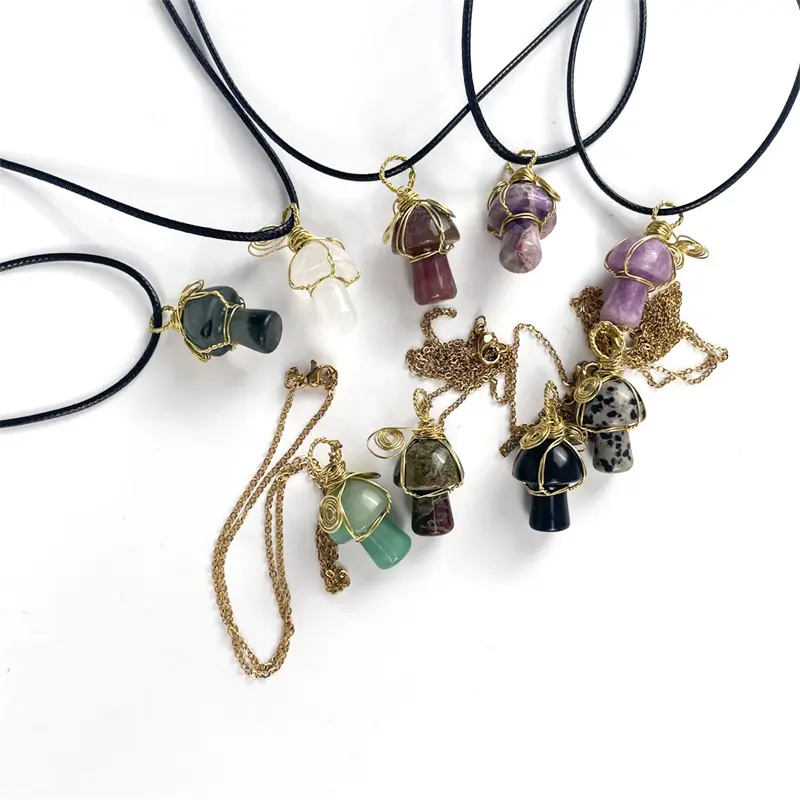 Kalung desain baru perhiasan penyembuhan buatan tangan kristal jamur liontin kalung untuk dekorasi