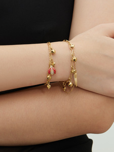 Regalo significativo per lei: <span class=keywords><strong>bracciale</strong></span> a doppio strato <span class=keywords><strong>con</strong></span> ciondoli a forma di peperoncino portafortuna e <span class=keywords><strong>campanella</strong></span>, regolabile in acciaio inossidabile - Product Image 4