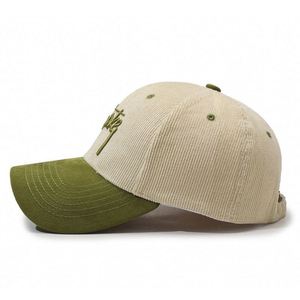 Casquette de baseball en velours côtelé à visière incurvée, bicolore, avec broderie de lettres, réglable, style rétro, protection solaire, casquette de papa - Product Image 2