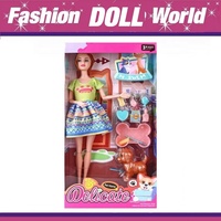 KSF Poupée de mode de 11 pouces avec chiot, jeu d'alimentation pour animaux de compagnie, jouets d'imitation pour enfants, ensemble de jeu de poupée avec accessoires
