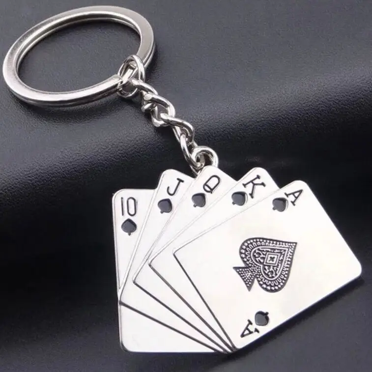 Toptan moda Poker iskambil kartları anahtarlıklar araba anahtar çantası anahtarlık paslanmaz çelik ucuz Metal anahtarlıklar takı Texas hediye