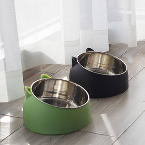 Aço inoxidável Double <span class=keywords><strong>Bowl</strong></span> Gatos Cães Proteção Cervical Boca Oblíqua Hot Pet Food Basin Forma Arredondada Pequenos Animais Fornecimento - Product Image 3