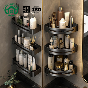 Pano.V Multi-Tier Aluminum Wall-Mounted Kitchen & Bathroom Rack Corner <b>Shower</b> Caddy Storage-Shelf With Hang <b>Hooks</b> for Hotels - Product Image 2