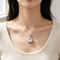 Elegante Collar de Cadena con Incrustaciones de Circones Redondos, Chapado en Plata, para Mujer, con Colgante de Moda