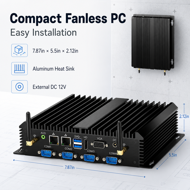 New OEM Fanless Industrial Mini PC Intel I3/I5/I7 5500U/4200U Dual DDR3 6COM Ports Support Windows 10/Ubuntu