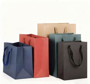 Bolsas de Regalo de Papel Recubierto con Logotipo Impreso Personalizado, Bolsas de Compras con Asas de Cinta, Relieve, para Promoción en Supermercados - Product Image 1