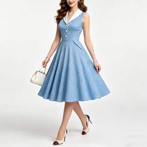 Abito Estivo da Donna Senza Maniche Stile Vintage <span class=keywords><strong>Anni</strong></span> '50 e '60 con Stampa Classica a Pois e Collo a Risvolto - Product Image 6