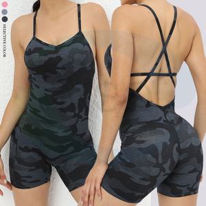 Benutzer definierte Camouflage Yoga Jumps uit One Piece Nahtlose Sexy Sport Workout Gym Fitness Sets Jumps uits für Shorts Frauen - Product Image 3
