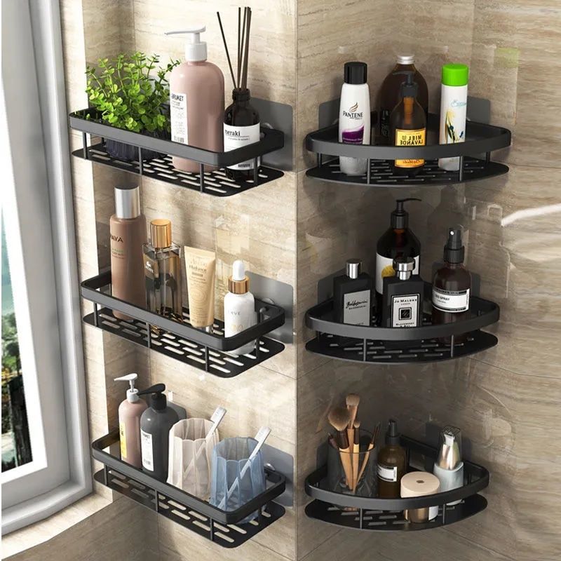 Badkamer Dubbele Planken Douche Caddy Badkamer Plank Geen Boren Spoorloos Lijm Badkamer Organizer Shampoo Houder