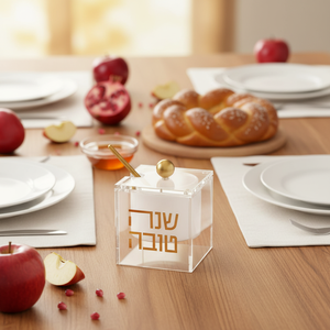 โถน้ำผึ้งอะคริลิคใสหรูหราทันสมัย <span class=keywords><strong>Shana</strong></span> Tova Rosh Hashanah พร้อมกระบวยทองที่จัดแสดงอย่างหรูหราประกอบไว้ล่วงหน้า - Product Image 3