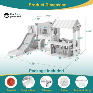 Castillo Multifuncional para Niños al Aire Libre, Toboganes de Plástico para Patio de Juegos, Columpio para Niños, Columpio y Tobogán para Niños en Interiores - Product Image 2