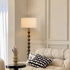 Art Designer Minimalist Post-Modern Vertical Retro Walnut Wooden Floor Table Lamp Fabric Shade E27 For Living Room Bedroom