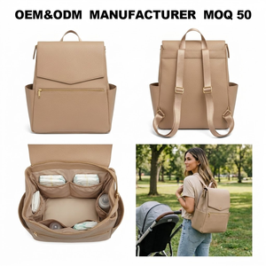 <span class=keywords><strong>Mochila</strong></span> de Pañales para Bebé Recién <span class=keywords><strong>Nacido</strong></span>, de Gran Capacidad, de Cuero Vegano PU Beige, con Logotipo Personalizado de Fábrica, para Mamá - Product Image 1