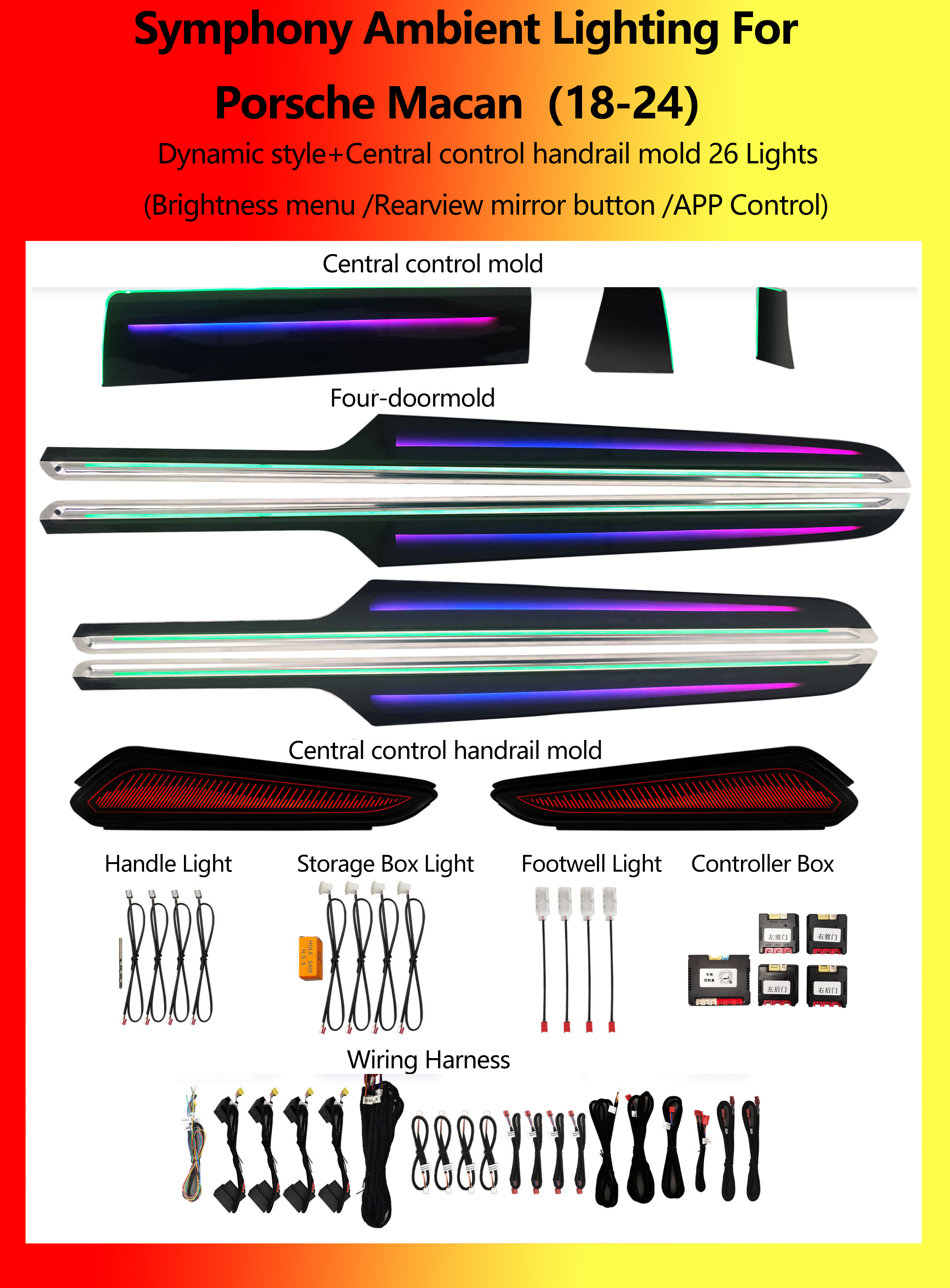 Porsche Macan Dynamic+แม่พิมพ์ราวจับควบคุมกลาง 26 ไฟ