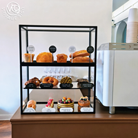 Vitrine à desserts en acrylique transparent à trois niveaux, cadre en métal noir, haute qualité, facile à nettoyer, durable, robuste