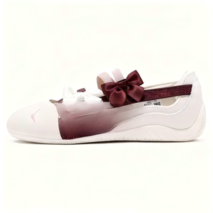 Zapatos Planos <span class=keywords><strong>de</strong></span> <span class=keywords><strong>Ballet</strong></span> Mary Jane con Lazo Blanco y Borgoña a la Moda - Product Image 1
