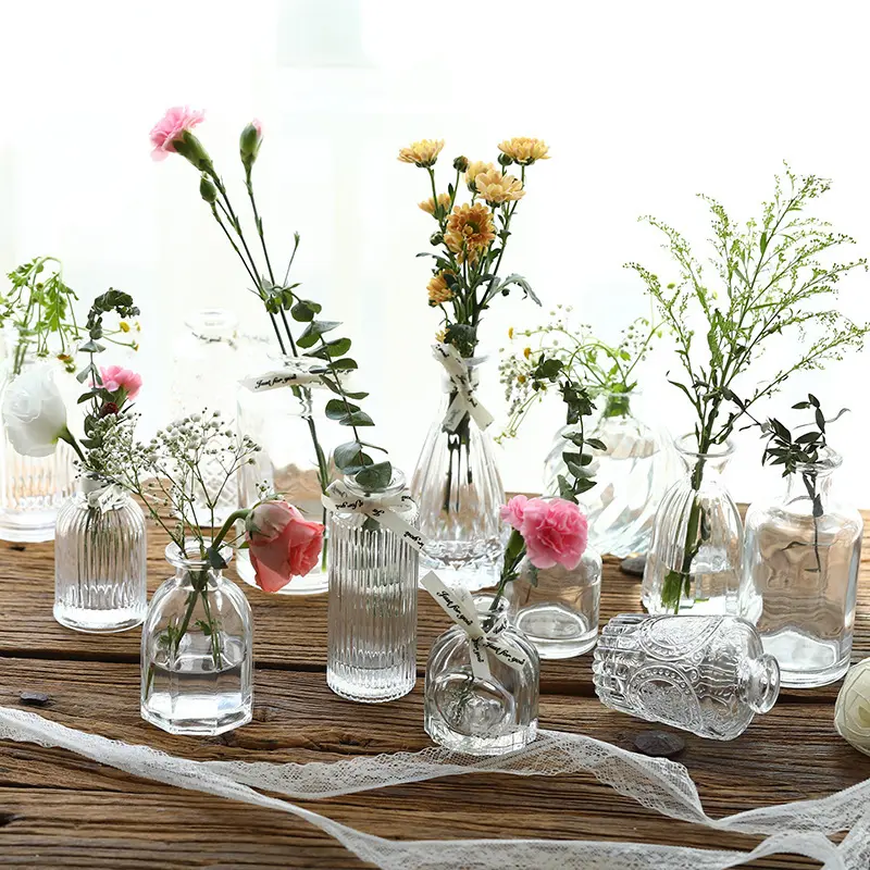 ホット販売透明バラ花瓶ミニガラス植木鉢ティーテーブルデコレーションフラワー花瓶