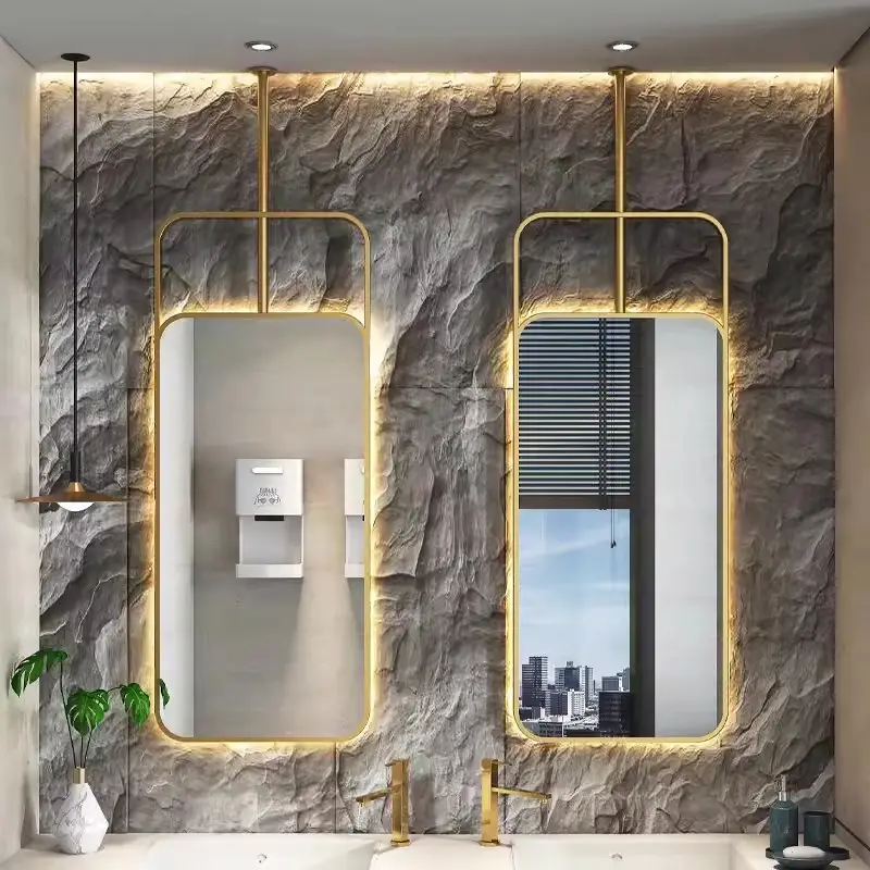 Rosa dorada, fuente de luz LED de aleación de aluminio negro dorado, espejo de baño de espacio abierto para hotel y alojamiento