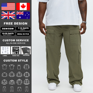 กางเกงคาร์โก้ขากว้างสีเขียวมะกอกสำหรับผู้ชาย แบรนด์ KingSen ผ้าไนลอนน้ำหนักเบา มีกระเป๋าหลายช่อง สไตล์สตรีทแวร์ กางเกงลำลอง - Product Image 2
