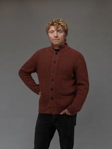 <span class=keywords><strong>Cardigan</strong></span> a Coste da Uomo in Maglia Grossa <span class=keywords><strong>Arancione</strong></span> Bruciato con Collo Alto e Tasche Applicate per Stile Casual - Product Image 5