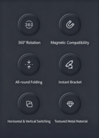 Nouveau support de téléphone portable en métal TKT avec anneau de maintien rotatif à 360°, béquille et fixation magnétique