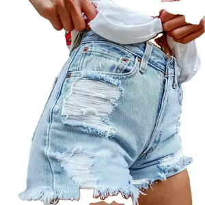 2024夏季系列女式定制标志牛仔短裤，带性感3D印花和个性化图案毛绒纽扣设计