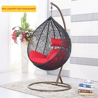 Fauteuil suspendu œuf personnalisé en rotin PE noir avec support, pour jardin et terrasse