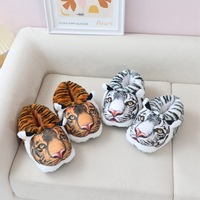 Chaussons d'intérieur personnalisés en peluche amusants et mignons en forme d'animaux (tigre, cerf, léopard) pour femmes, vente en gros, doux, confortables et chauds pour l'automne et l'hiver