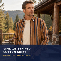 Chemise décontractée pour homme en twill 100 % coton, rayures vintage, boutonnée, manches longues, respirante, avec poche poitrine, pour le travail en extérieur