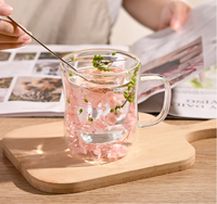 Mug en verre à double paroi créatif en verre borosilicate de haute qualité, fait à la main, nouveau design, 250 ml, pour fleurs séchées