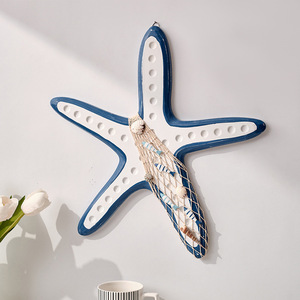 ประติมากรรมติดผนังรูปปลาดาวไม้สไตล์เมดิเตอร์เรเนียน 46 ซม. สีฟ้าขาว ของตกแต่งบ้าน งานศิลปะแขวนผนัง - Product Image 3