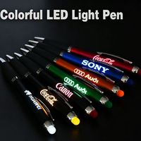 Usine personnalisée Logo coloré boîte à lumière lumière LED stylet stylo à bille publicité Promotion stylo Laser écran tactile stylo pailleté