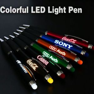 Logo colorato personalizzato di fabbrica scatola luce LED stilo penna a sfera pubblicità promozione penna Touch Screen Laser glitterato penna - Product Image 5