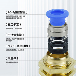 Connecteur rapide pneumatique Joko Widodo PM4 6 8 10 12, séparateur de tube d'air en plastique et cuivre bleu, filetage externe - Product Image 1