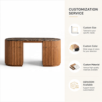 Bureau de direction moderne de 70 pouces avec deux piedestaux cannelés, finition bois foncé, plateau aspect marbre et rangement pour bureau à domicile