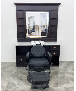 Estación de Barbería Individual LE al por Mayor, Espejo Marrón Especial, Muebles de Salón de Buena Calidad, Lavabo de Cerámica Blanco, Directo de Fábrica - Product Image 4