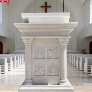 Púlpito de Iglesia YOUFINE Tallado a Mano en Mármol Blanco con Cuatro Esculturas de los <span class=keywords><strong>Evangelistas</strong></span> para Uso Religioso - Product Image 1