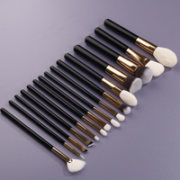 Lot de 15 pinceaux de maquillage dorés rose, fond de teint synthétique, fard à paupières en poils de chèvre pour correcteur et application des yeux