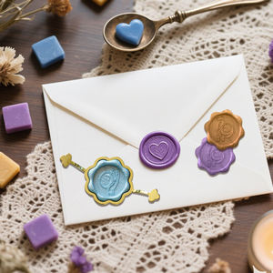 शादी के निमंत्रण के लिए बहु-आकार धातु मोम सील मोल्ड धारक के साथ सोने की मोम सील किट - Product Image 4