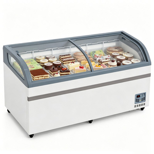 Congelador comercial tipo isla con vidrio curvo deslizante de 78 pulgadas para exhibición de alimentos congelados en comercios minoristas. - Product Image 1