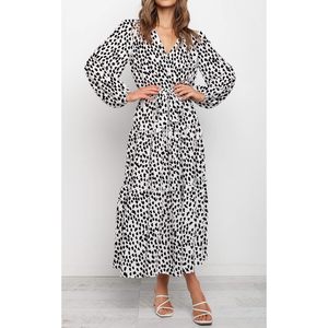 Womens Spring Long Sleeve Wrap V Neck Ruffle Floral Maxi Dress Casual <b>Tie</b> Waist Boho Chiffon Flowy Long Dresses - Product Image 2