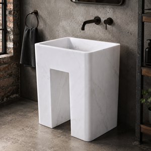 Poulars En gros Lavabo sur pied de luxe moderne en pierre naturelle et marbre veiné blanc pour salle de bain - Product Image 6