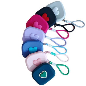 QYS Custom Heart Shape Silicone Coin Purse <b>Keychain</b> Mini Earphone Organizer Zipper Pouch Card Holder - Product Image 1