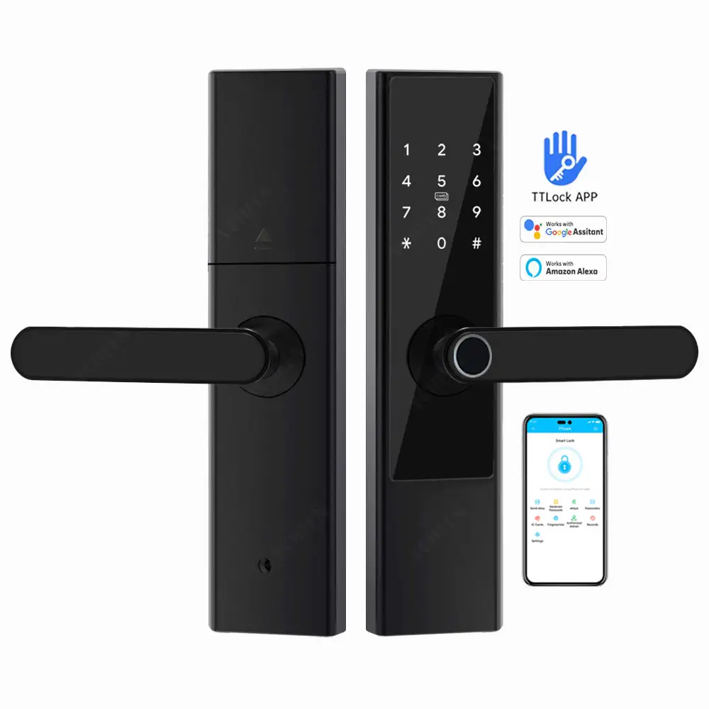 Fechadura inteligente com código de RFID Nfc para porta, chave de segurança inteligente com senha de impressão digital inteligente TTlock Ble, fechadura de segurança à prova d'água para casa