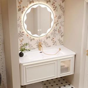 Mueble de baño estilo crema francés con lavabo integrado de cerámica, lavabo de baño de roble - Product Image 5